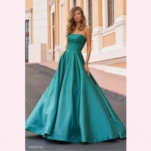 DARK BLUE Sherri hill rinestone embellished  strapless ball gown prom dress